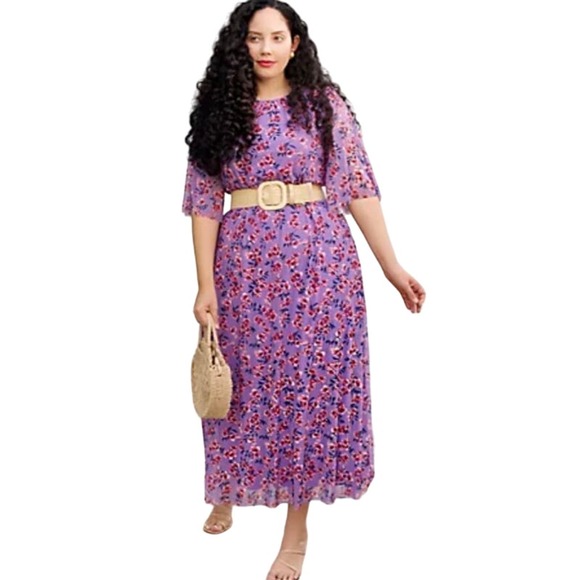 Girl With Curves Petite Mesh Flutter Sleeve Maxi Dress Black Floral NWOT Size LP - Picture 4 of 8